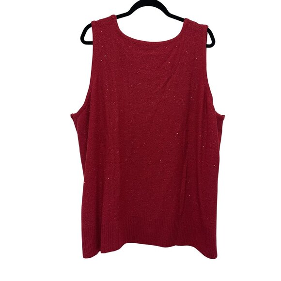 NWOT Isaac Mizrahi Live Red Sparkle Cardigan Tank Set 5X Plus Acrylic/Nylon Blen - Picture 3 of 13